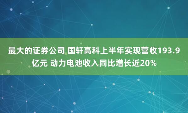 最大的证券公司 国轩高科上半年实现营收193.9亿元 动力电池收入同比增长近20%